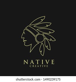 native apache indian gold line logo icon designs vector illustration template