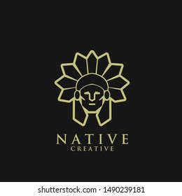 native apache indian gold line logo icon designs vector illustration template