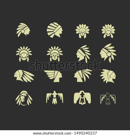 native apache indian set logo icon designs vector illustration template