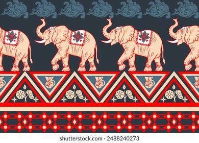 Native Asian elephant pattern fabric for skirts, shirts, fabric borders, blankets, carpets.