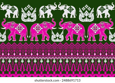 Native Asian elephant pattern fabric for skirts, shirts, fabric borders, blankets, carpets.