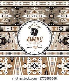 Native aztec seamless pattern. Embroidery vector design.