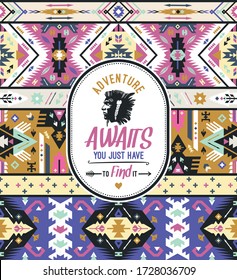 Native aztec seamless pattern. Tribal colorful design