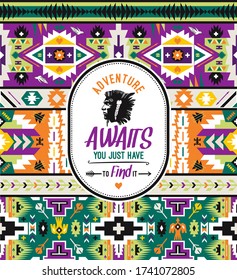 Native aztec seamless pattern. Tribal colorful design