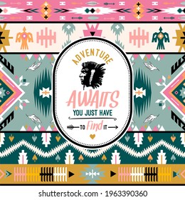 Native aztec seamless pattern. Tribal colorful design