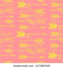 native boho aztec ethnic arrows with beads and feathers vector seamless pattern hand drawn illustration