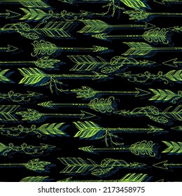 einheimische boho aztec ethnische Pfeile mit Perlen und Federn Vektorgrafik nahtlos handgezeichnet