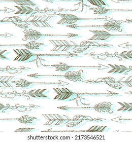 native boho aztec ethnic arrows with beads and feathers vector seamless pattern hand drawn illustration