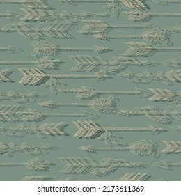 native boho aztec ethnic arrows with beads and feathers vector seamless pattern hand drawn illustration