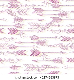 flechas étnicas nativas de boho aztec con cuentas y plumas vectoriales sin fisuras ilustración dibujada a mano