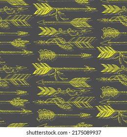 native boho aztec ethnic arrows with beads and feathers vector seamless pattern hand drawn illustration