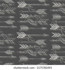 native boho aztec ethnic arrows with beads and feathers vector seamless pattern hand drawn illustration