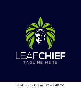 Native chief and leaf logo design template with modern style