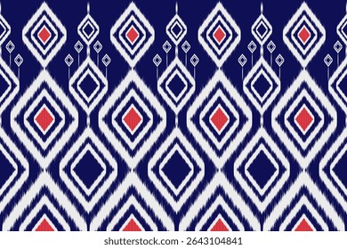 Nativo colorido Abstrato geométrico Ikat padrão sem costura. Tecido asteca étnico, padrão têxtil tradicional indiano tribal. Vintage abstrata folclore ornamento Bordado fundo. Ilustração vetorial