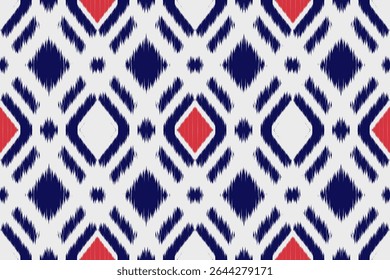 Abstrato nativo Colorido padrão geométrico Ikat sem costura. Tecido étnico asteca tribal indiano, padrão têxtil tradicional africano. Vintage abstrata folclore ornamento Bordado fundo. 
