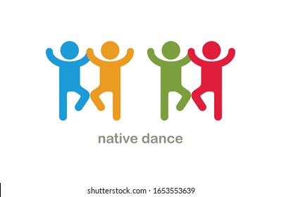 Native dances funny vector icon isolated on white, cute people comical dancing carnival traditional folklore festival.