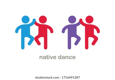 Native dances funny vector icon isolated on white, cute people comical dancing carnival traditional folklore festival.