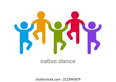 Native dances funny vector icon isolated on white, cute people comical dancing carnival traditional folklore festival.