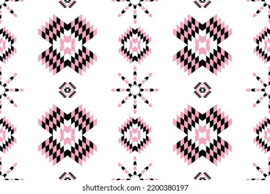 Native design for fabric print. seamless. black pink geometric Aztec style. Mosaic on the tile. African Moroccan pattern. Ethnic carpet. Majolica. Asian Tribal vector ornament. Aztec geo pattern. 