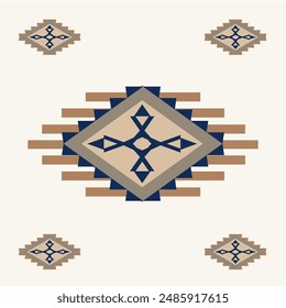 Native ethnic geometric pattern gold and blue on a light gray background. Native American fabric, tiles, rugs, shirts	