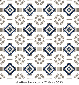 Native ethnic geometric pattern gold and blue on a light gray background. Native American fabric, tiles, rugs, shirts	