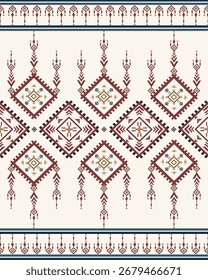 Padrão geométrico étnico nativo em um fundo cinza claro. Tecido nativo.