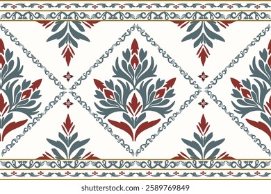 Native ethnic geometric pattern samless gold and red on a light gray background. Native American fabric, tiles, rugs