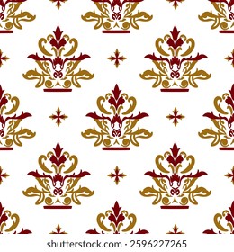 Native ethnic geometric pattern samless gold and red on a light gray background. Native American fabric, tiles, rugs, capet
