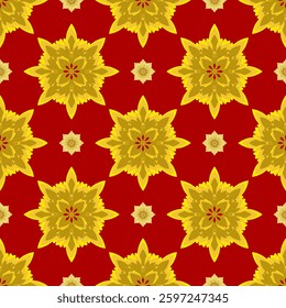 Native ethnic geometric pattern samless gold and yellow light gray on red background. Native American fabric, tiles, rugs, shirts and capet