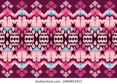 Native ethnic ikat fabric pattern, Asian style Used for interior decoration, pink background