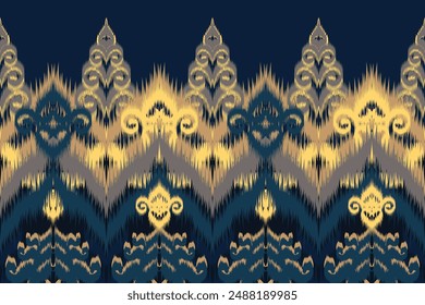 Native ethnic ikat fabric pattern, Asian style Used for interior decoration green background