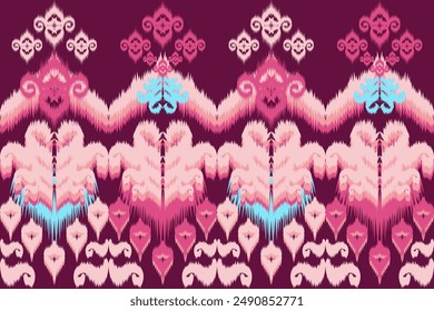 Native ethnic ikat fabric pattern, Asian style Used for interior decoration, pink background