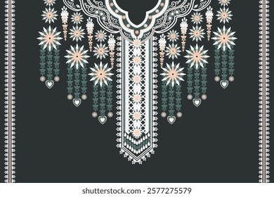 Native Ethnic Neckline Pattern. Embroidery decoration oriental textile fabric neck design for fabric, clothing, fashion women, necklace.