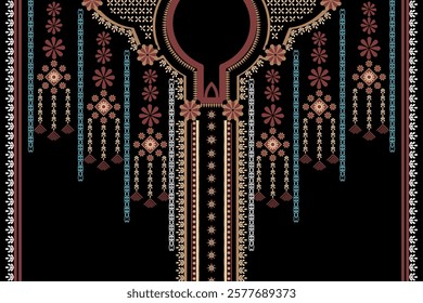 Native Ethnic Neckline Pattern. Embroidery decoration oriental textile fabric neck design for fabric, clothing, fashion women, necklace.