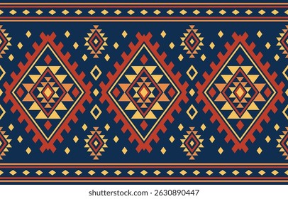 Native ethnic pattern. African Indigenous American fabric concept. Design for embroidery, abstract, batik, boho, motif, ikat, tribal, red, yellow, blue, orange.