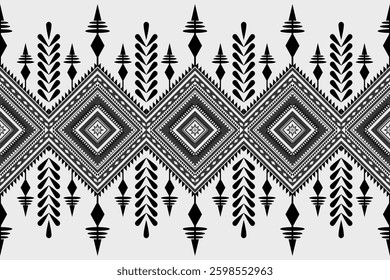 Native Ethnic pattern in tribal. Asian Black and white Embroidery, geometric Aztec abstract ornament seamless textile print background. Design for fabric, sarong, batik, wallpaper, Vector illustration