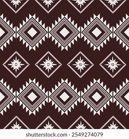 Native fabric geometric abstract Ethnic pattern. Southwest Aztec Navajo seamless Ikat in brown background. Design vector for textile, printing, wallpaper, wrapping, clothing, batik, scarf, sarong.