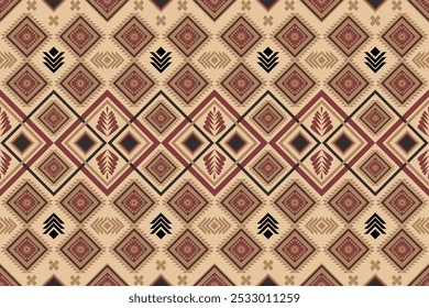 Padrão tribal geométrico de tecido nativo. Ikat indígena indígena da etnia asteca do sudoeste. Vetor de design para têxtil, impressão, papel de parede, embalagem, roupas, batik, sarong.- Ilustração vetorial
