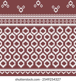 Padrão tribal geométrico de tecido nativo. Ikat indígena indígena da etnia asteca do sudoeste. Vetor de design para têxtil, impressão, papel de parede, embalagem, roupas, batik, sarong.- Ilustração vetorial