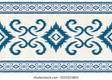  Native fabric pattern, blue-white, geometric patterns with decorative edges, suitable for weaving native fabrics or decorative items such as carpets or tablecloths