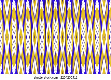Native fabric pattern for printing on fabric. Yellow and white textile pattern on indigo background. Thai silk fabric pattern.