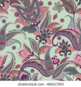 Native flowers seamless paisley pattern. Wrapping print. Stylized decoration wallpaper of India. Floral ornament, for fabric, textile, cards, wrapping paper, wallpaper.Ornamental paisley background