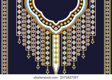 Native Geometric Ethnic Pattern. Traditional Neckline embroidery design. Necklace oriental tribal texture for fashion women, clothing.