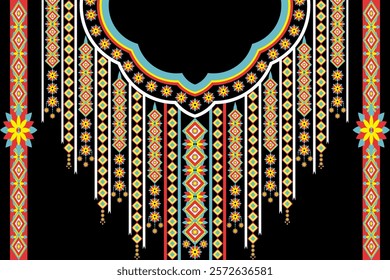 Native Geometric Ethnic Pattern. Traditional Neckline embroidery design. Necklace oriental tribal texture for fashion women, clothing.