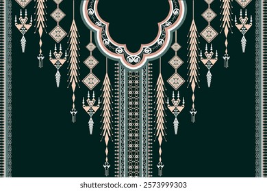 Native Geometric Ethnic Pattern. Traditional Neckline embroidery design. Necklace oriental tribal texture for fashion women, clothing.