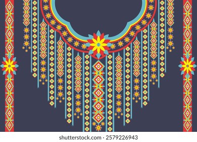 Native Geometric Ethnic Pattern. Traditional Neckline embroidery design. Necklace oriental tribal texture for fashion women, clothing.