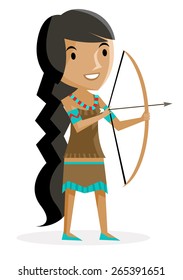 a native girl hunting with an arrow and a bow