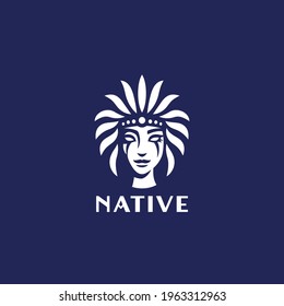 Native girl logo design, vector