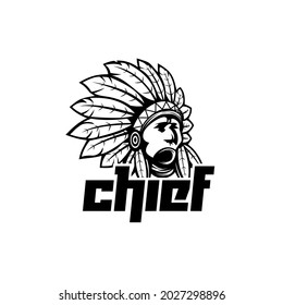 Native Head Logo,indian Chief Wearing Warbonnet Hat