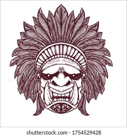 native head oni with fang artwork tattoo illustration